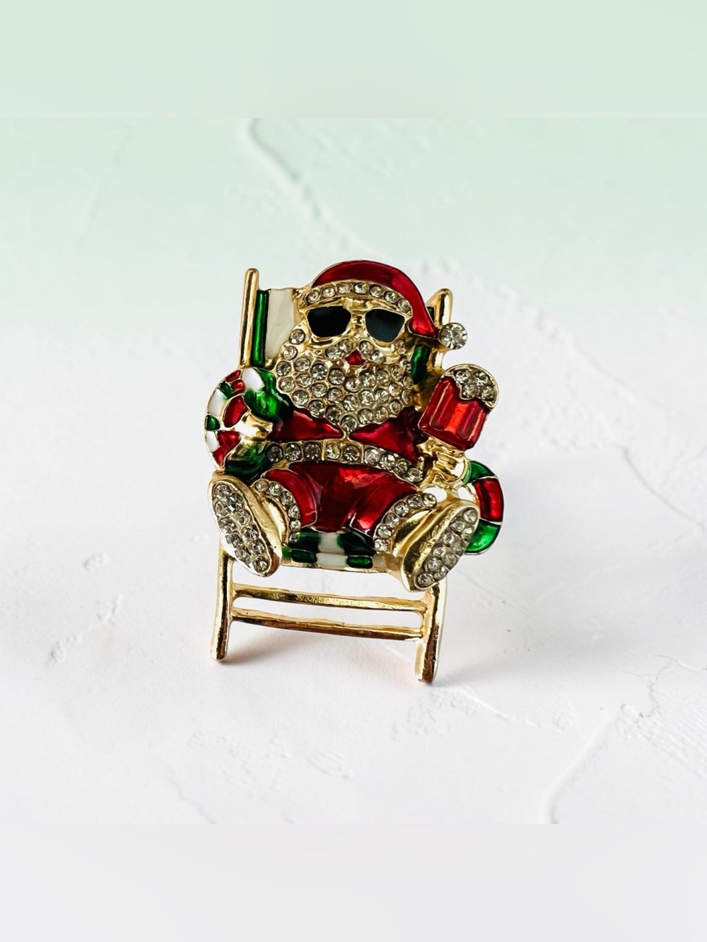 Santa Kicking Back Christmas Brooch